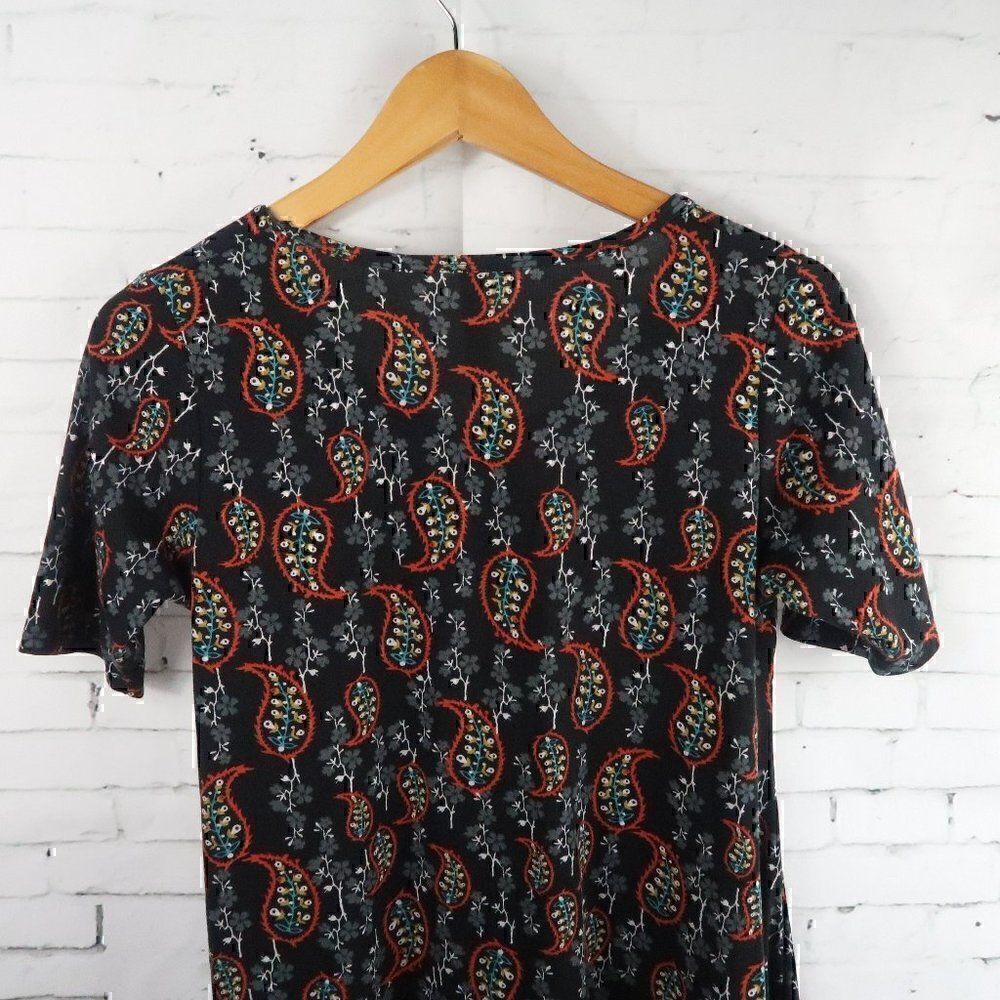 LULAROE BLACK ORANGE GREEN WHITE PAISLEY SHORT SLEEVE TUNIC TOP SIZE XXS - Picture 9 of 9